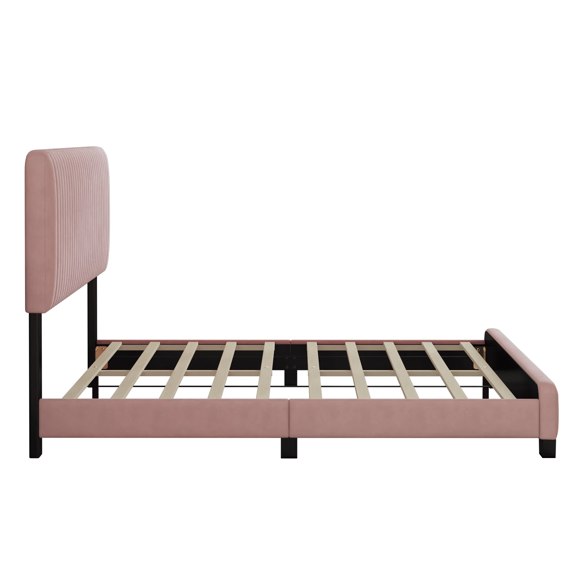 Churanty Full Size Upholstered Platform Bed,Velvet Platform Bed Frame with Headboard,Pink