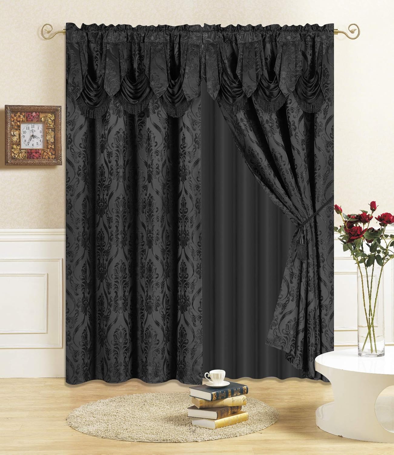 All American Collection New 4 Piece Drape Set with Attached Valance and Sheer with 2 Tie Backs Included (63" Length, Orange)