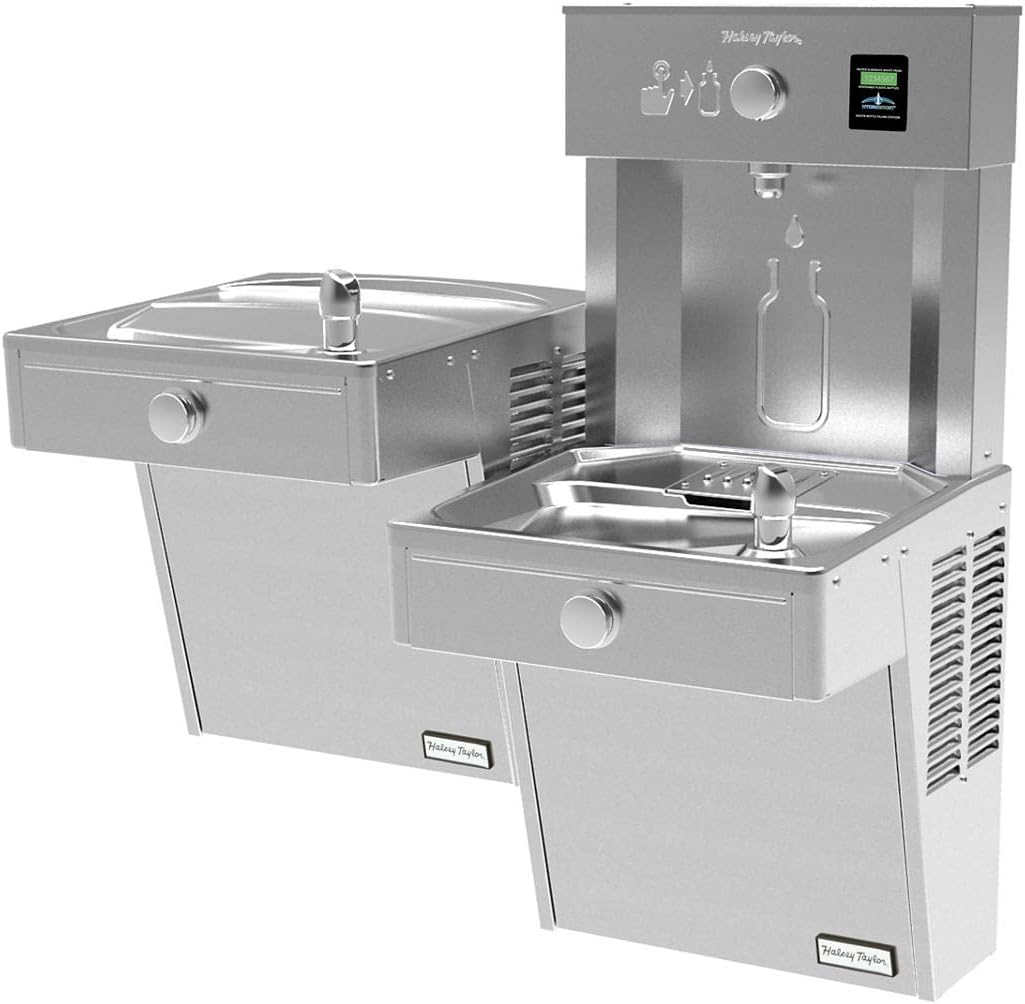 Halsey Taylor HTHBHVR8BL-NF HydroBoost Vandal-Resistant Bottle Filling Station & Bi-Level ADA Cooler Non-Filtered 8 GPH Stainless