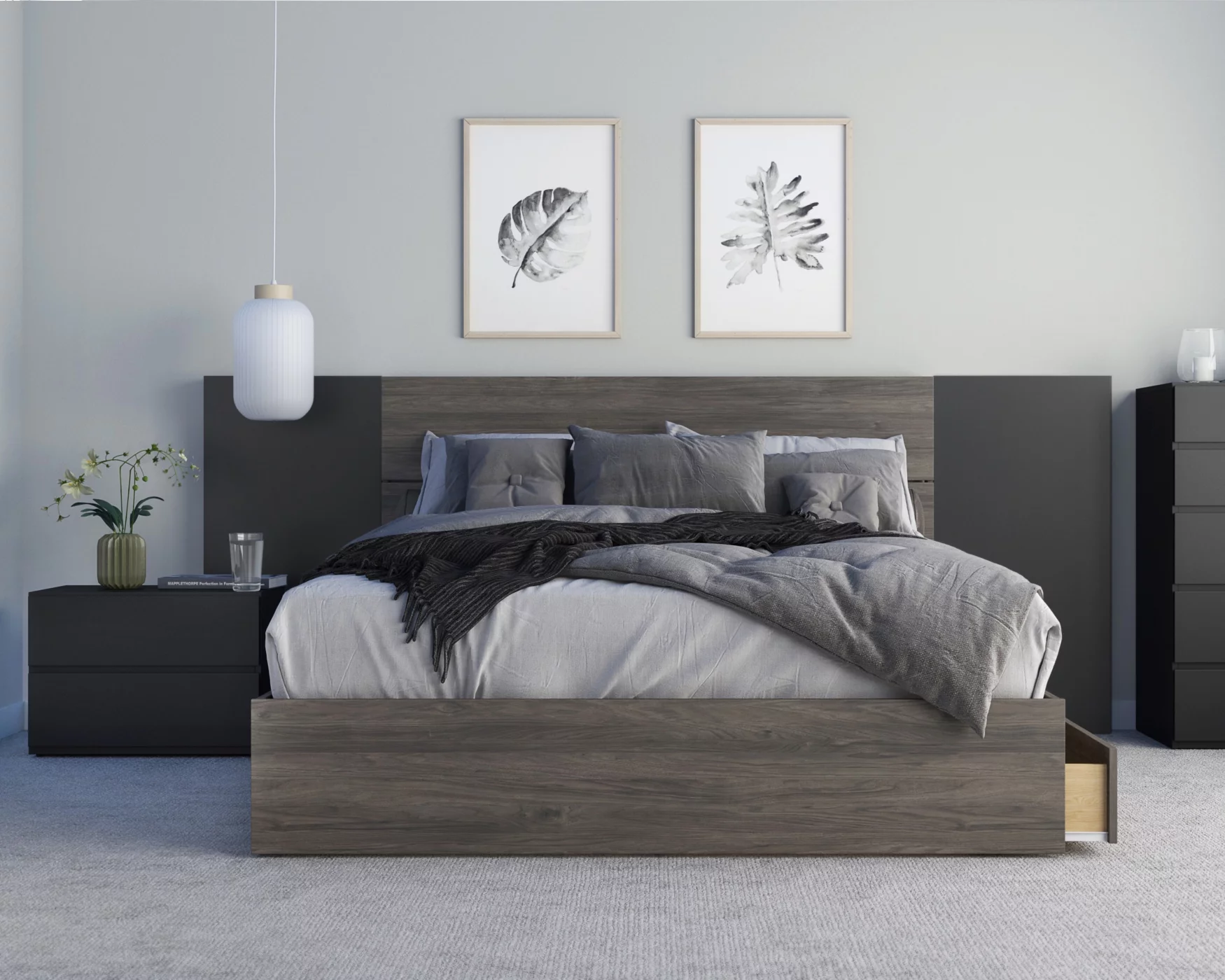 Amaro 4 Piece Queen Size Bedroom Set  Bark Grey and Black