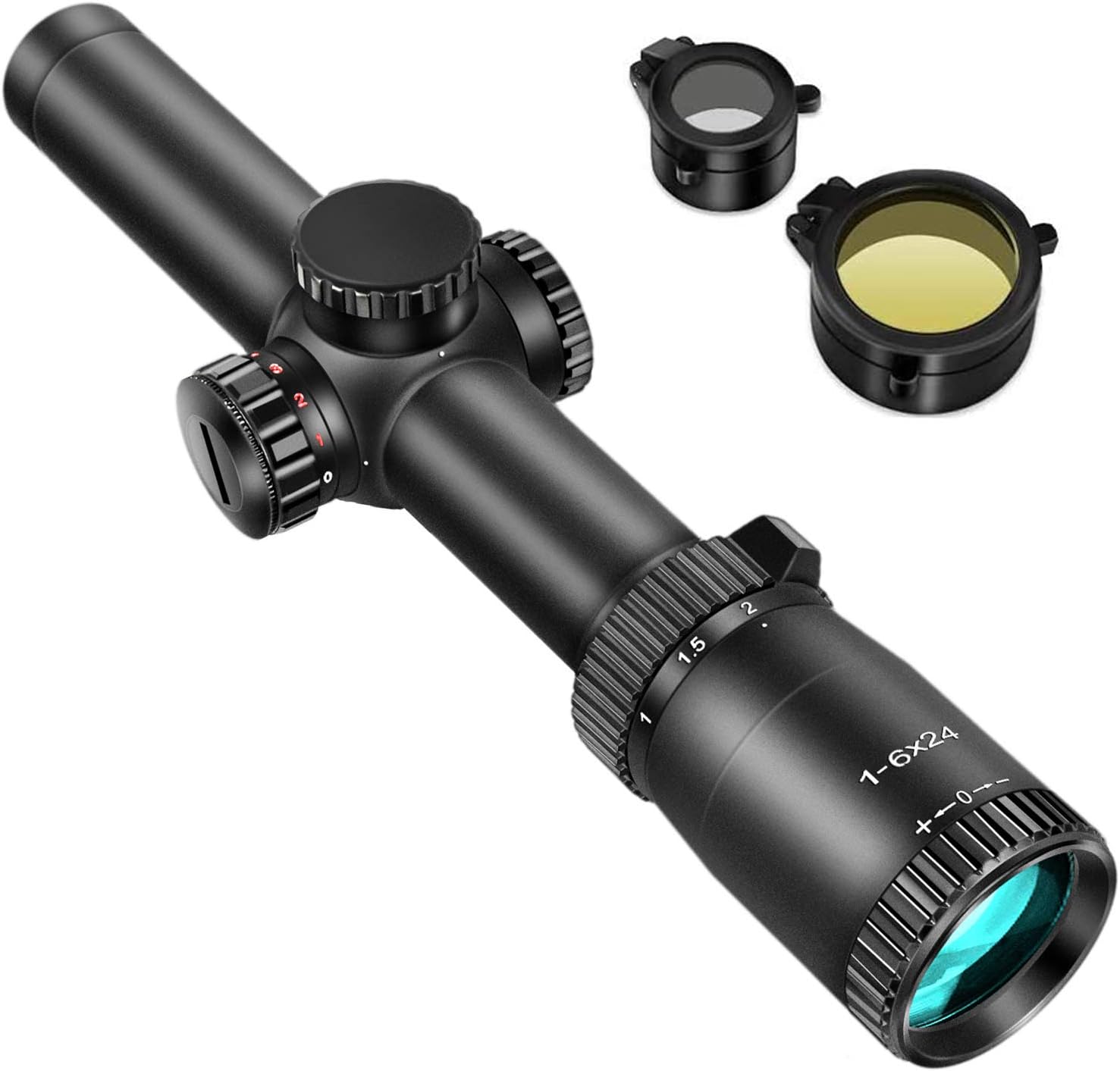 EZshoot SFP 1-6X24E Riflescope Waterproof Dual-Color (Red/Green) Illuminated-Reticle Crosshair Scope for Hunting