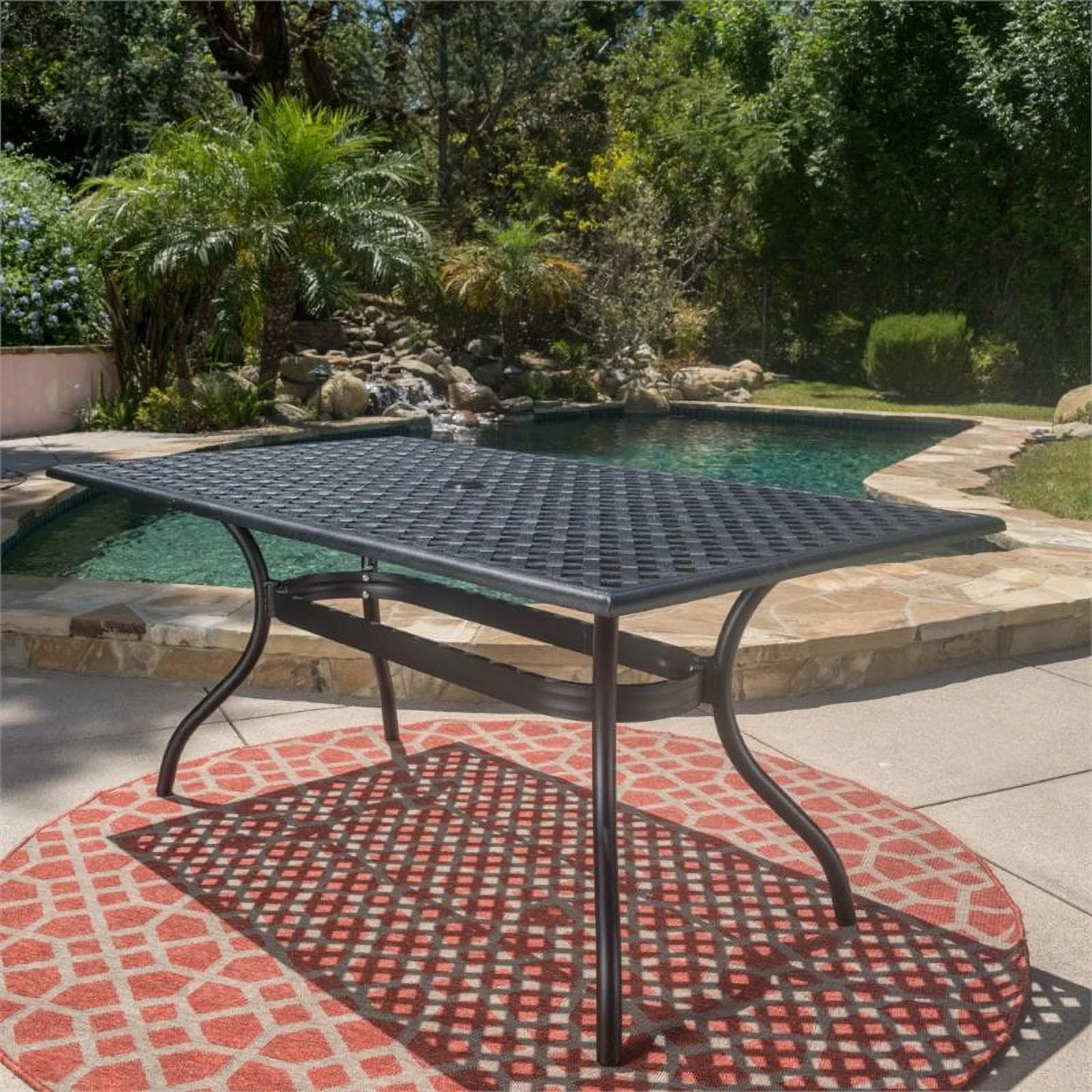 Noble House Cayman 68" Cast Aluminum Patio Dining Table in Black Sand