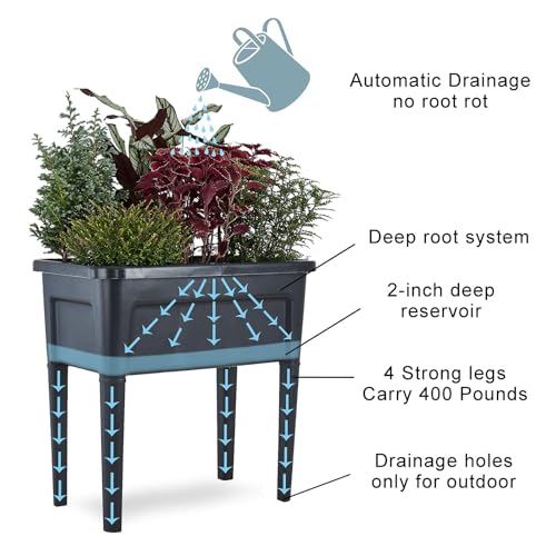 4 Pcs Plastic Raised Garden Beds with Legs，16 Gallon Outdoor Elevated Garden Planter Box，Perfect for Flowers, Vegetables, and Herbs