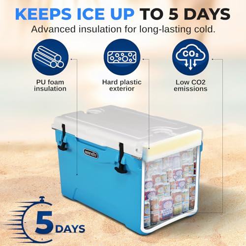 SereneLife Ultra-Tough 45 Quart Rotomolded Cooler Box with Wheels, Holds Upto 56 Cans, Keeps Ice Up to 5 Days