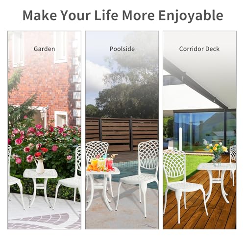 HOMEFUN Bistro Table and Chairs Set of 2 Outdoor 3 Piece Patio Set, Rose Pattern Cast Aluminum Bistro for Garden Balcony