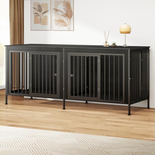 78 Inch Dog Crate Furniture for 2 Dogs,Extra Large Double Dog Kennel Furniture with Removable Divider, XXL Thick Wooden Dog Cage TV Stand