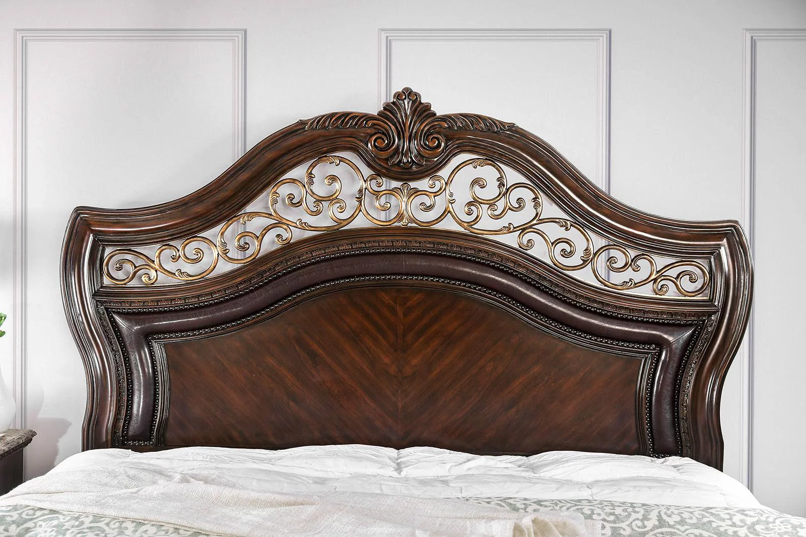 Transitional Brown Cherry Solid Wood King Bedroom Set 3pcs FOA CM7311 Menodora
