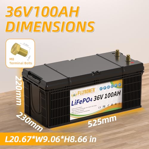 FLLYROWER 12V Lithium Battery 100AH With BMS and 16500 Deep Cycles 12V 100AH Lifepo4 Battery Grade A Cells for Marine Trolling Motor RV camping Solar