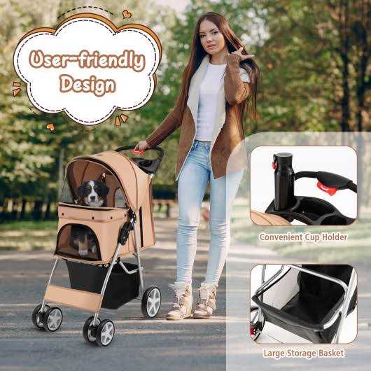 Costway Foldable 4-Wheel Pet Stroller with Storage Basket - Pet Supplies online store