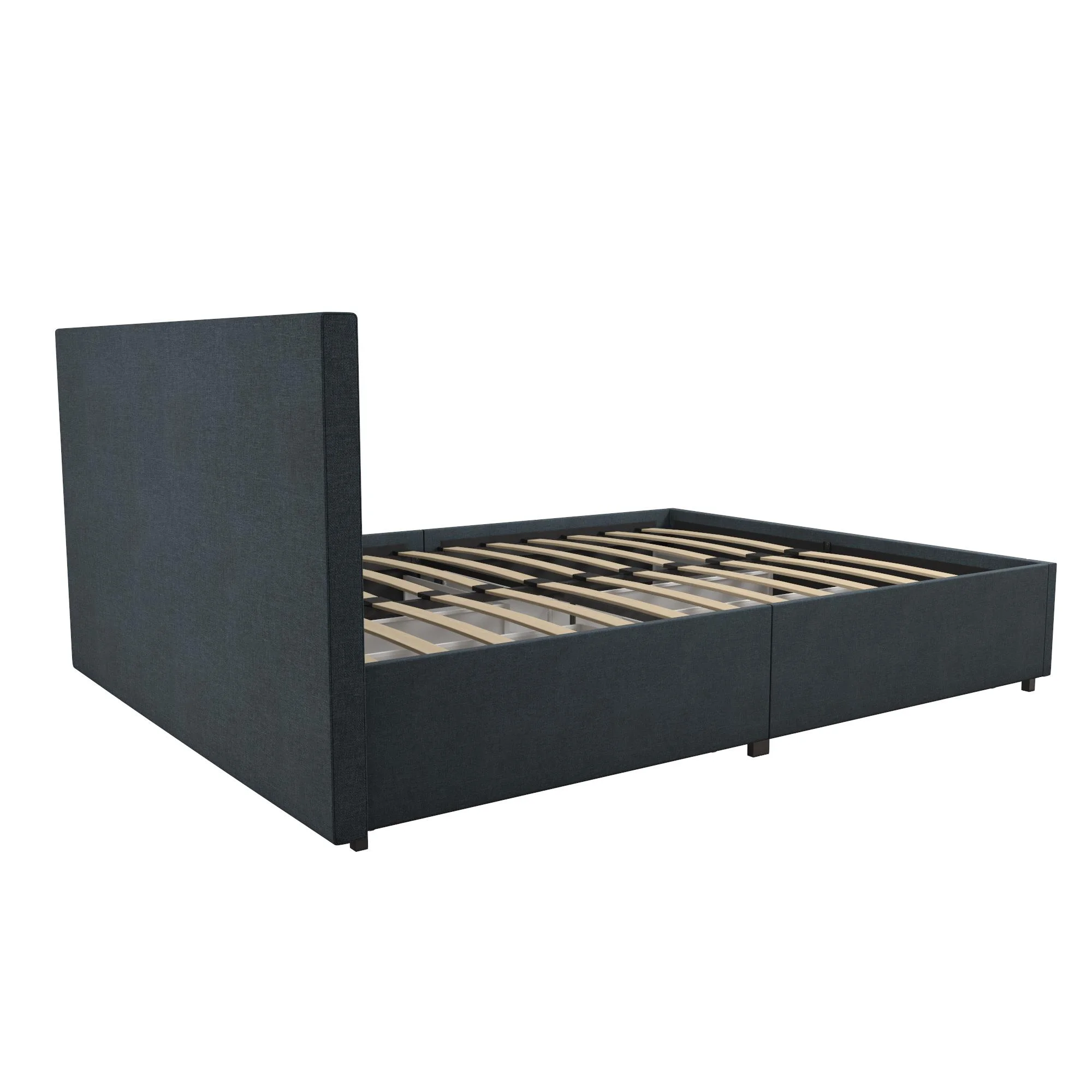 Novogratz Kelly Upholstered Storage Bed Frame, Full, Navy Blue Linen
