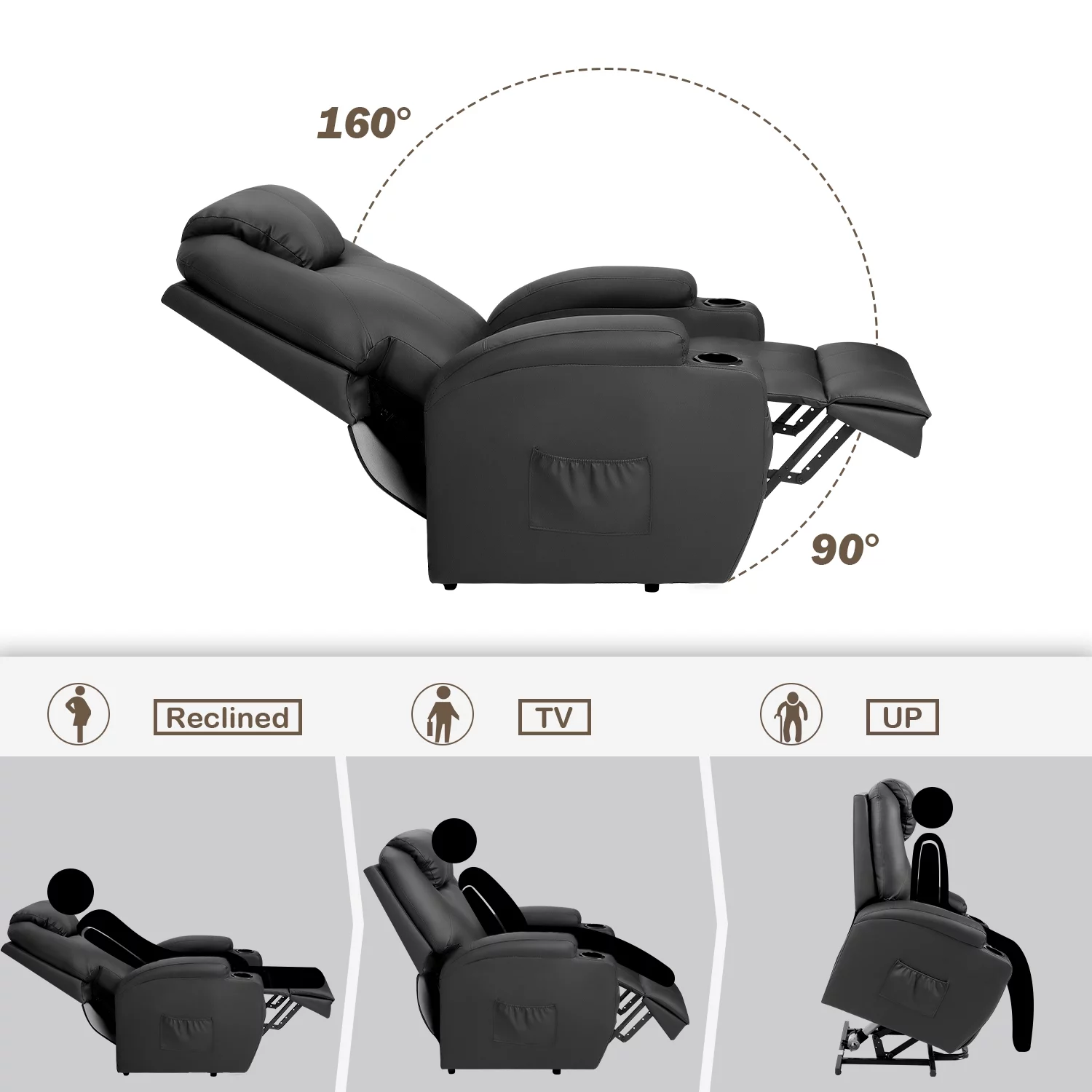 Homall Power Lift Recliner Chair PU Leather for Elderly with Massage and Heating Ergonomic, Black