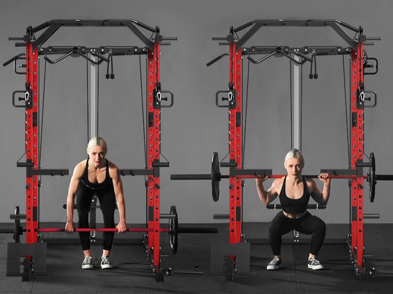 Mikolo Power Cage, Power Rack with Cable Crossover System, 1500LBS Squat Rack with LAT Pull Down System