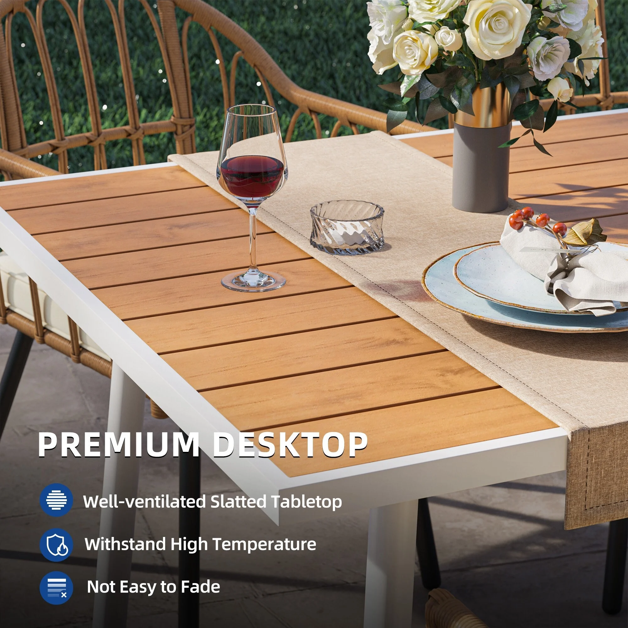 Mcferran's Inc Fernald Beige 7-piece Outdoor Wicker Dining Set Patio Chairs and Table with Cushion