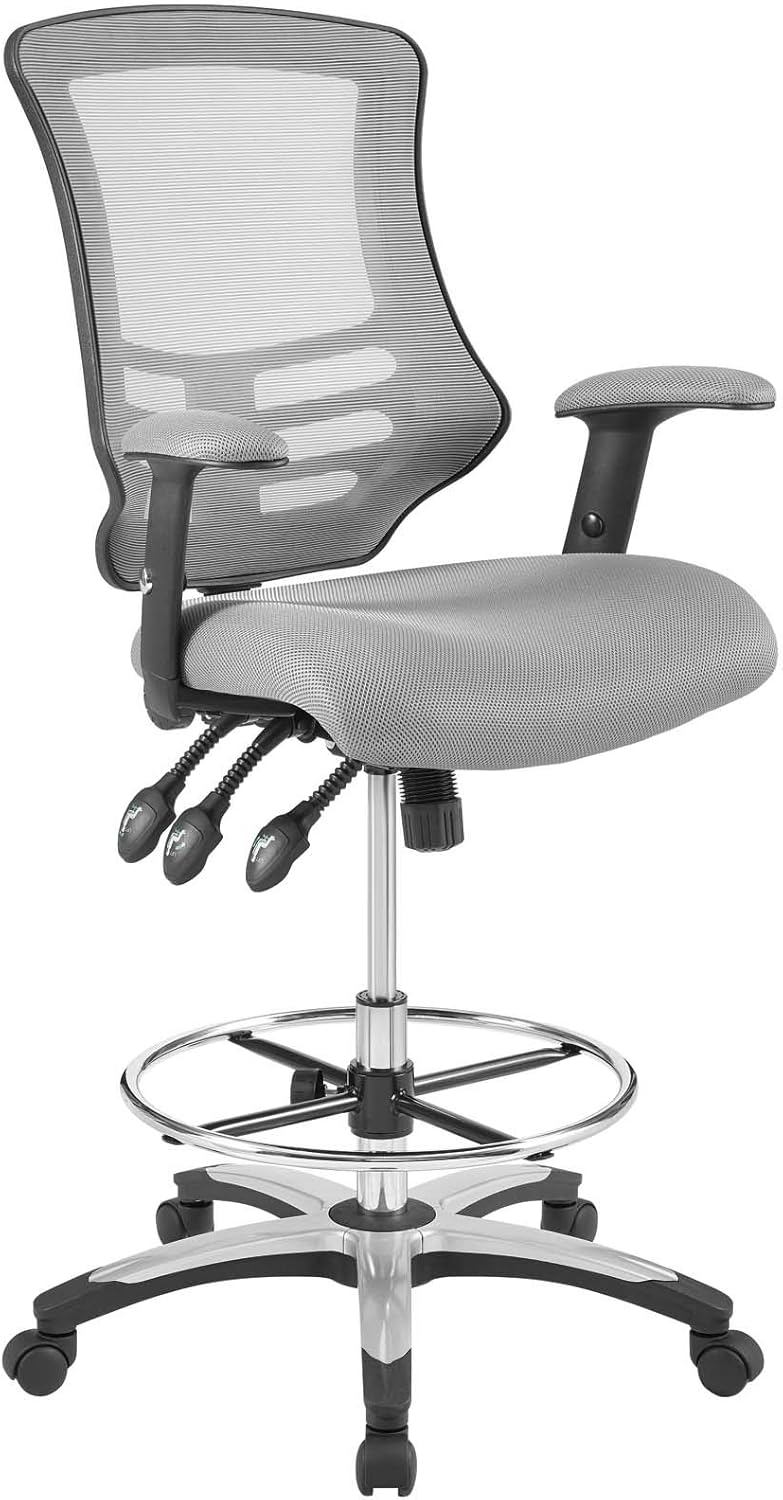 Modway Calibrate Mesh Drafting - Reception Desk Chair - Tall Office Chair in Black