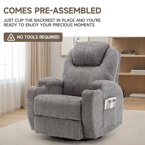 Recliner Chair, Rocking Chair with Massage and Heat, 360° Swivel Recliner Chairs for Adults