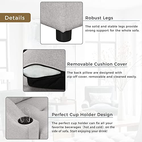 80.3" Pull Out Sofa Bed Modern Padded Upholstered Sofa Bed, Linen Fabric 3 Seater Couch with Storage Chaise and Cup Holder