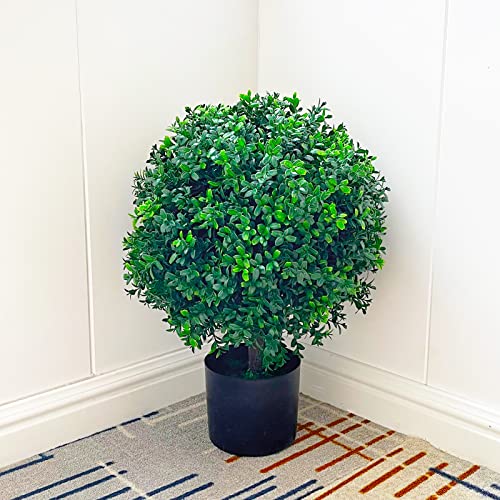 Sunnyglade 21.6” Tall Artificial Lavender Topiary Ball Tree Set of 2 Pack Potted Bushes UV Resistant Potted Plants for Indoor Outdoor Home