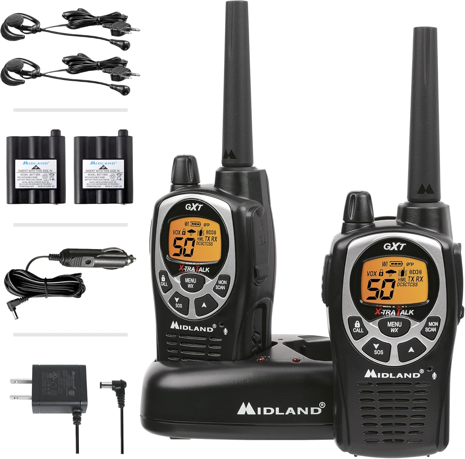Midland 50 Channel Waterproof GMRS Two-Way Radio - Long Range Walkie Talkie with 142 Privacy Codes, SOS Siren