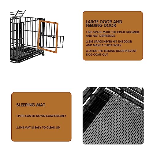Heavy Duty Extra Large Dog Crate with Wheels - Indestructible 38/42/46 Inch Chew-Proof, Escape-Proof Kennel for High-Anxiety and Extra Large Dogs