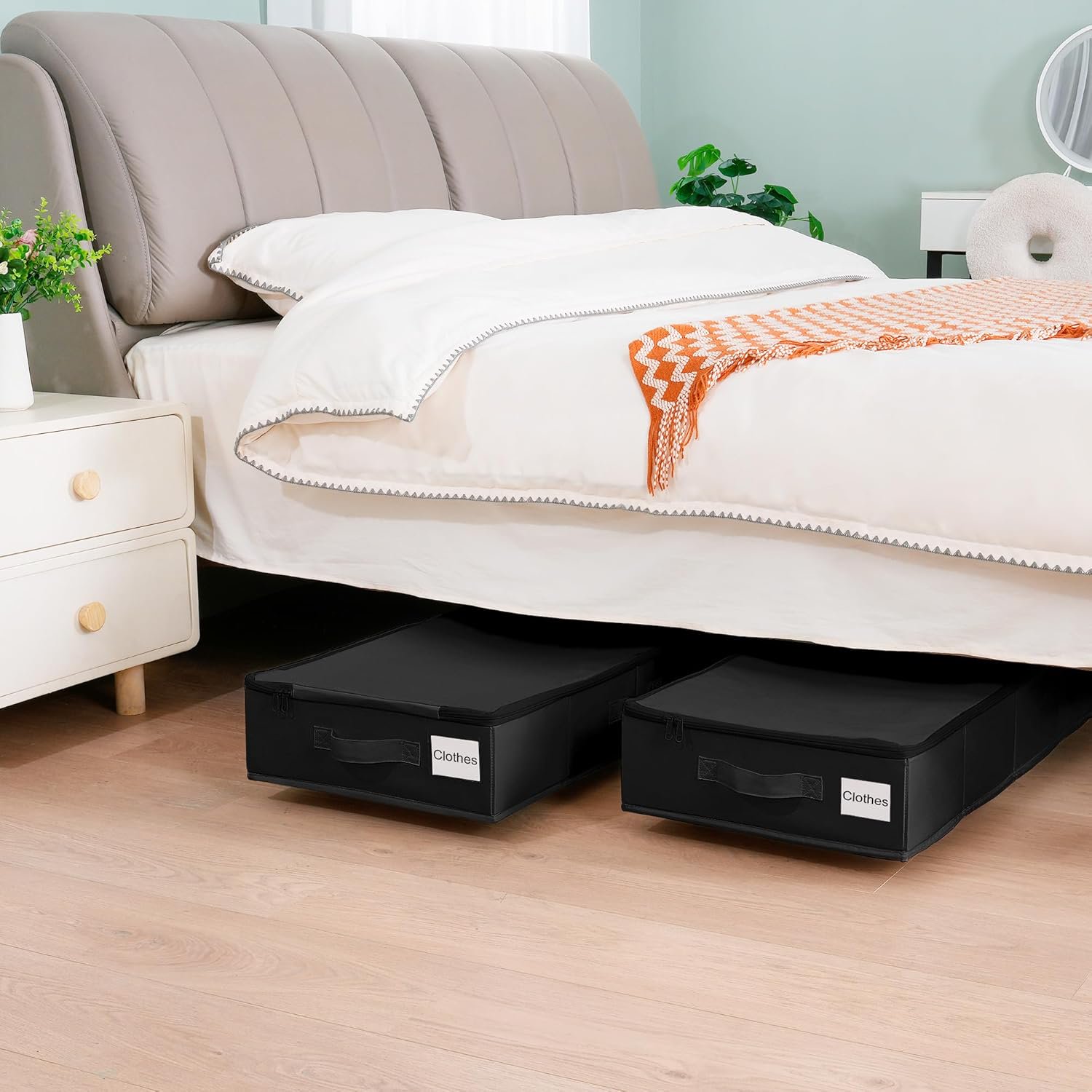Under Bed Storage with Wheels, 2 Pack Under Bed Storage Containers with Label Holders for Clothes, Shoes and Blankets
