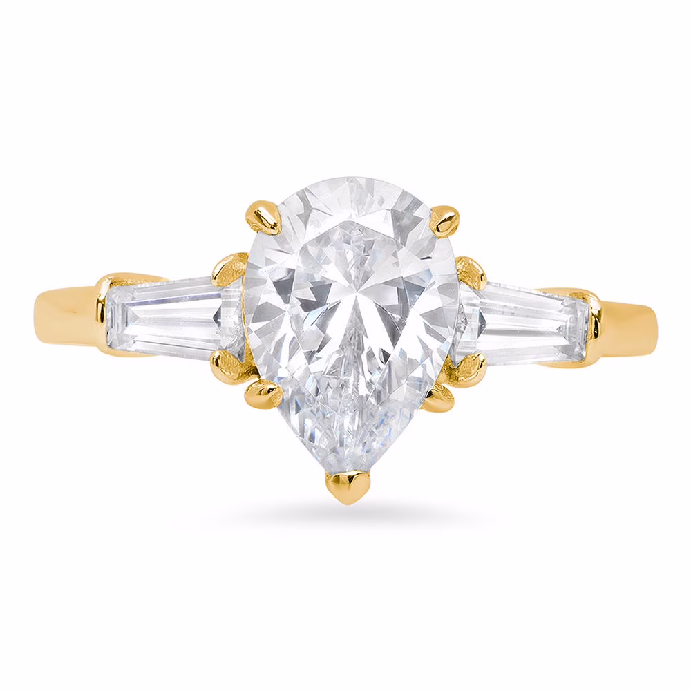 2.3 ct Pear Cut Real Genuine Natural Diamond SI1-SI2 I-J 14K Yellow Gold Three-Stone Promise Wedding Statement Engagement Designer Ring size 10.5