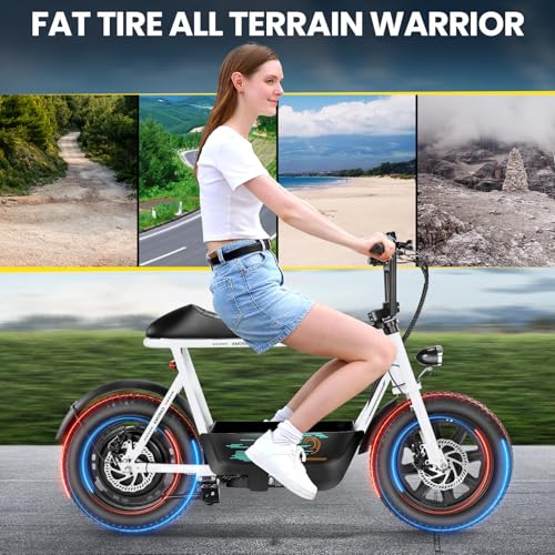 Caroma Peak 500W/800W/1200W Electric Scooter with Seat, 16 * 3" Fat Tire Ebike for All-Terrain, Max 15/25/30 Miles Ranges&20MPH