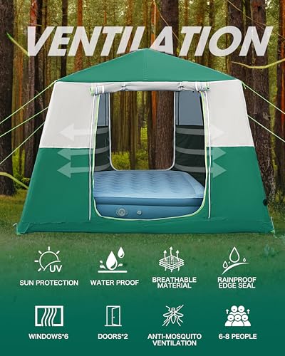 14.1'x6.5'x9' Inflatable Tents for Camping, Portable 6/8/10 Person Blow Up Air Tent
