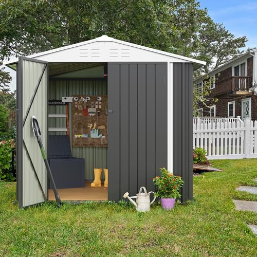 Flamaker Storage Shed Waterproof Metal Garden Shed with Lockable Door Utility Tool Shed Outdoor Storage for Backyard, Patio and Lawn (5 x 3 FT)