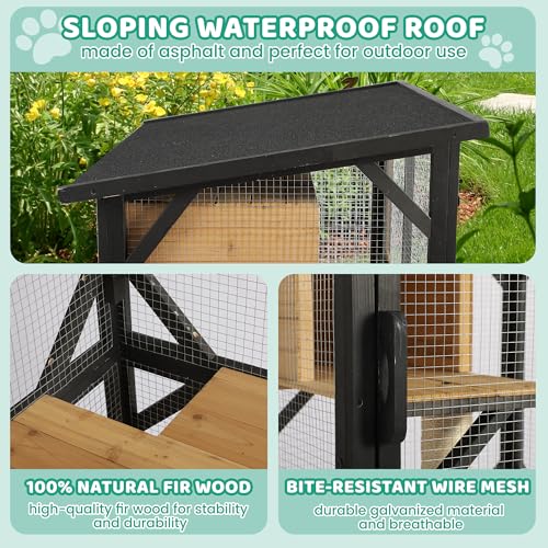 71" H Cat Catio Outdoor Cat Enclosure Window, 4 Tiers Cats Wooden House Cage on Wheels, Large Catios for Cats Indoor Patio with Waterproof Roof