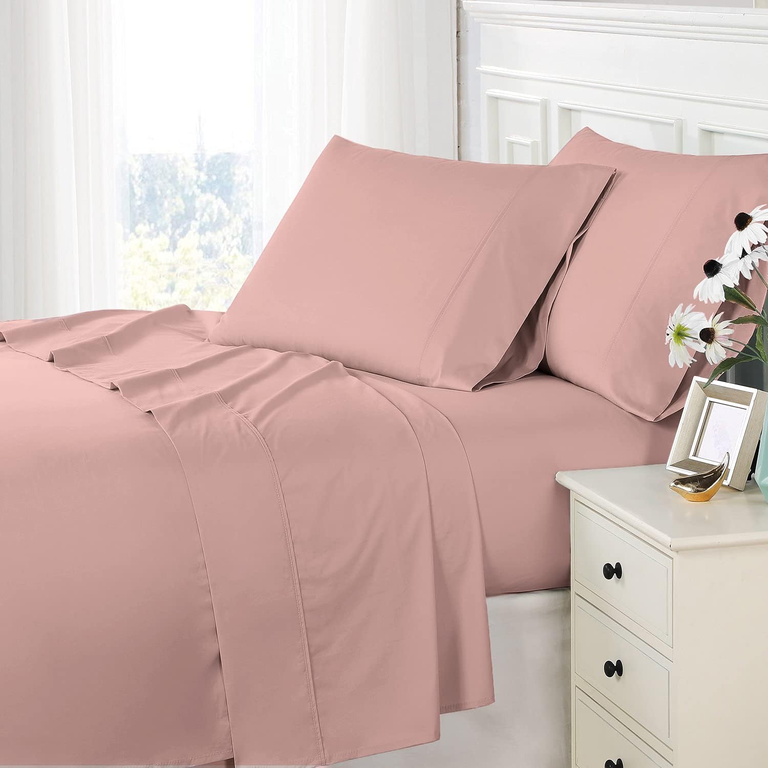 Pizuna 800 Thread Count Cotton California-King-Sheet-Set White, 100% Long-Staple-Cotton Smooth Sateen Sheets