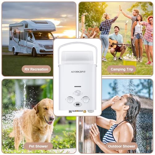 Portable Propane Tankless Water Heater 1.58 GPM, Lightweight Instant Hot Water Heater with LED Display and 3-Mode Shower Head