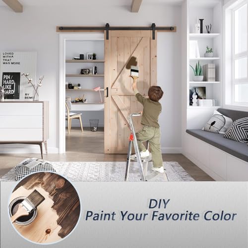 FREDBECK 48in x 80in Sliding Wood Barn Door with 8FT Barn Door Hardware Kit Included K Shape Solid Spruce Panel Sliding Door Double Surfaces Need to