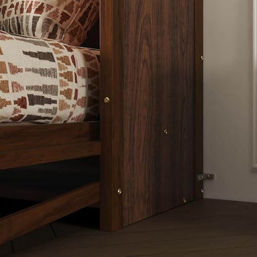 KEIKI Queen Size Murphy Bed with Desk, Horizontal Wood Wall Bed Cabinet with Gas Struts, Space-Saving Folding Bed for Bedroom, Living Room