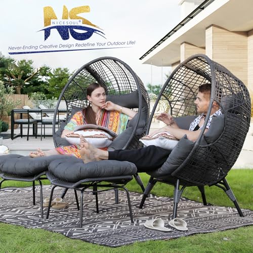 NICESOUL Stationary Egg Chair Indoor Outdoor Wicker Oversized Thick Cushions Egg Shaped Loveseat Chair
