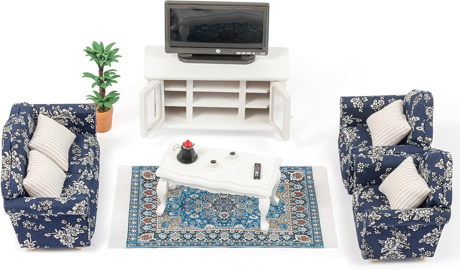 SAMCAMI Wooden Dollhouse Furniture Set - 1 12 Scale Miniature Dollhouse Living Room Set (16 Pieces), Couch, TV Cabinet