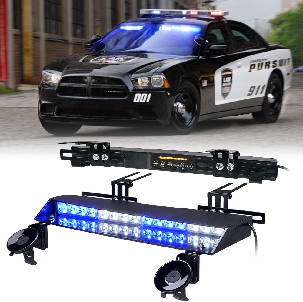 Lumenix LED Dual Visor Strobe Light Bar with Split Deck Brackets&Vacuum Sucker