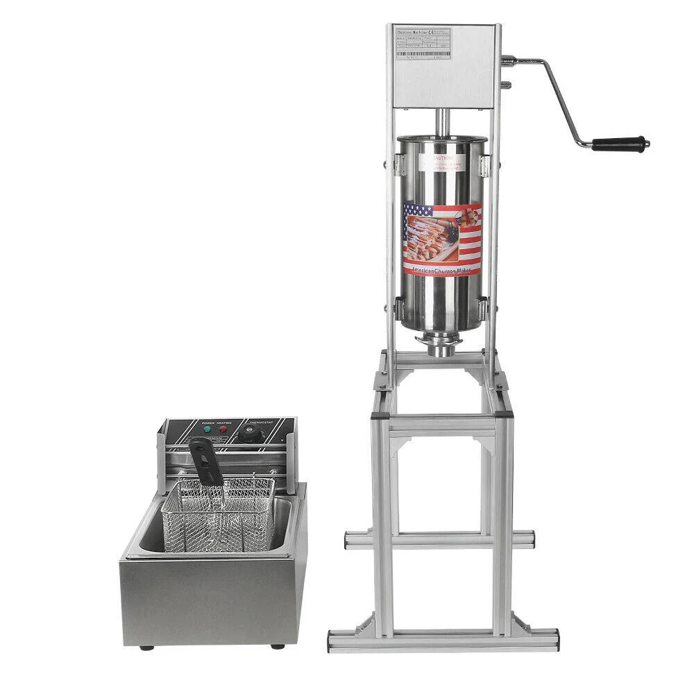 Techtongda 5L Vertical Manual Churrera Churros Spainish Donuts Machine with Deep 6L Fryer