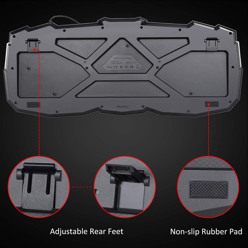 BlueFinger Gaming Keyboard Mouse Headset Combo,USB Wired Crack Backlit Keyboard,114 Keys Letters Glow LED Keyboard