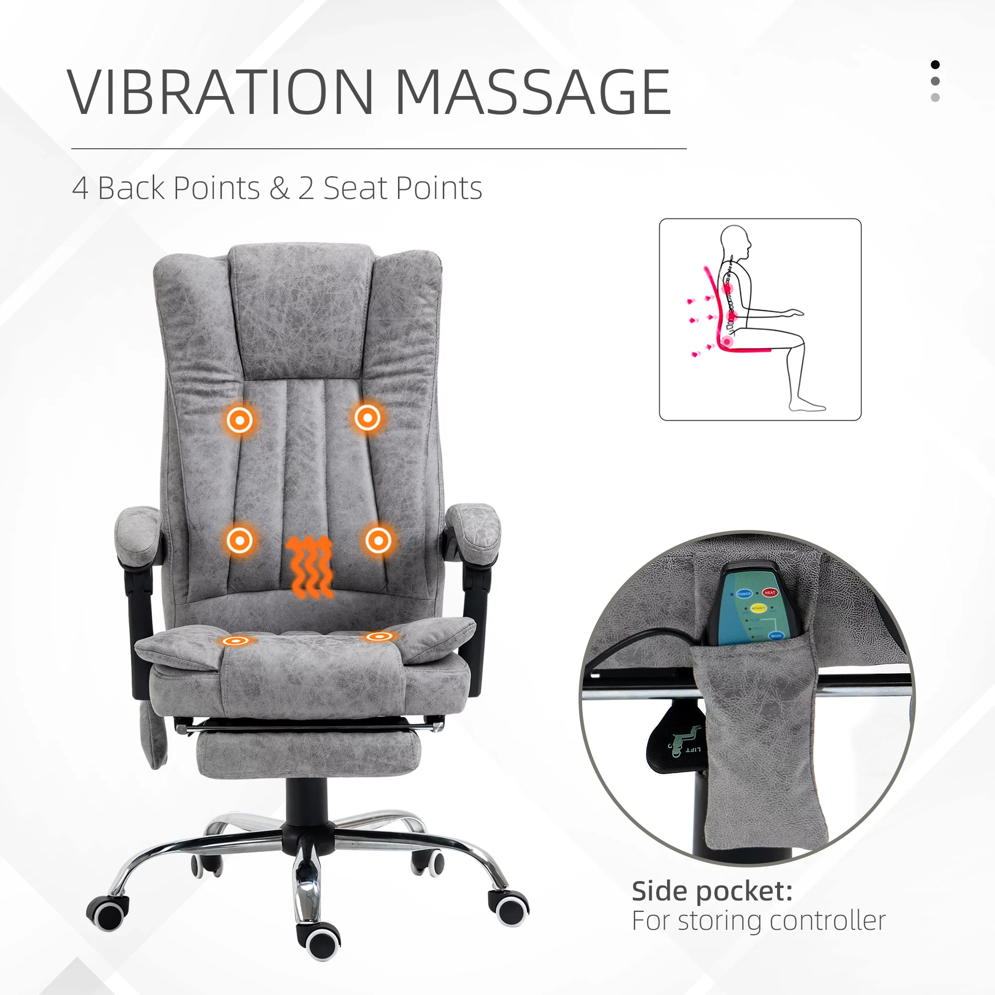 Vinsetto Microfiber Office Chair, High Back Computer Chair with 6 Point Massage, Heat, Adjustable Height and Retractable Footrest, Gray
