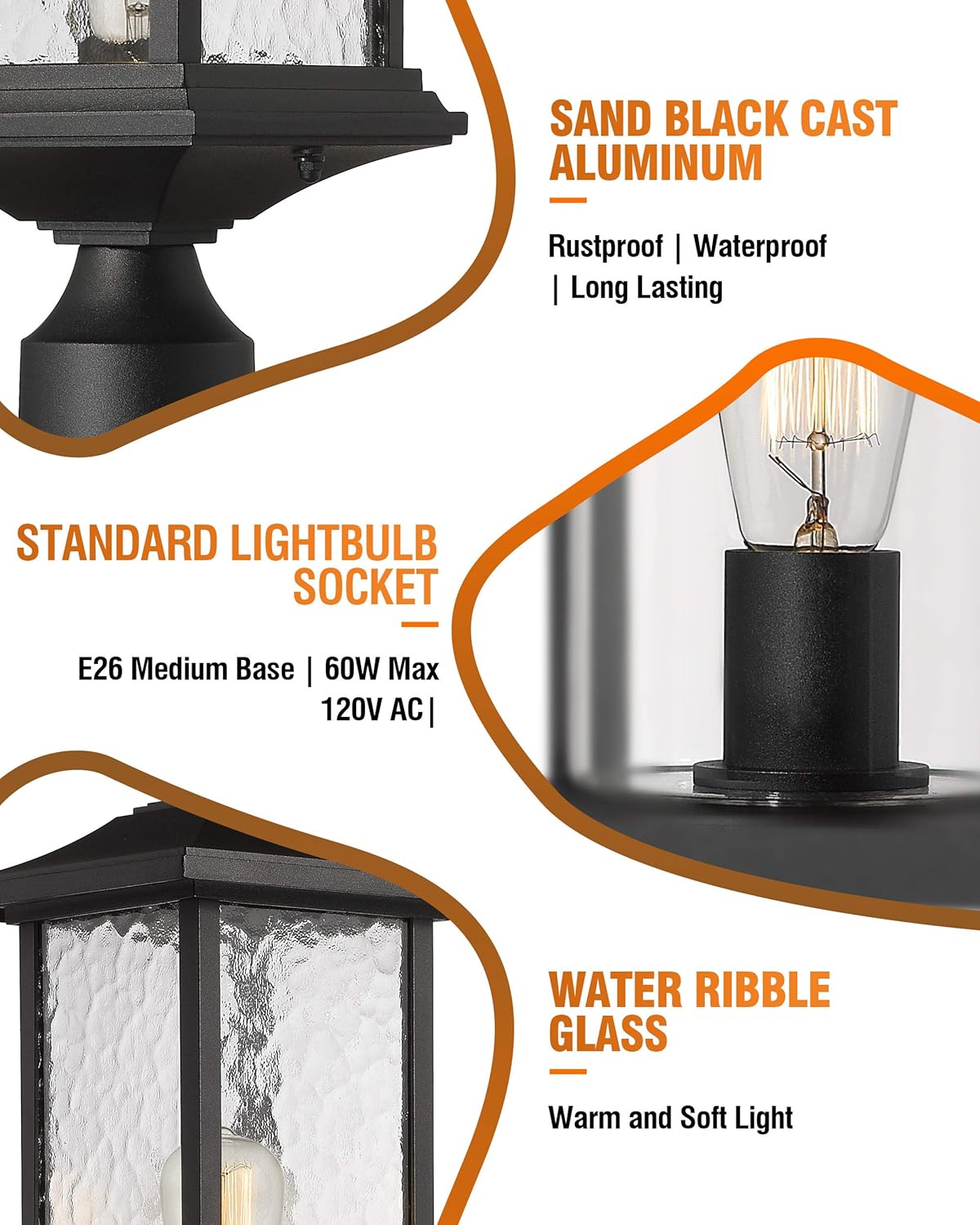 Beionxii Outdoor Post Lights | 2 Pack Exterior Pillar Lantern Pole Lamp with 3" inch Pier Mount Base