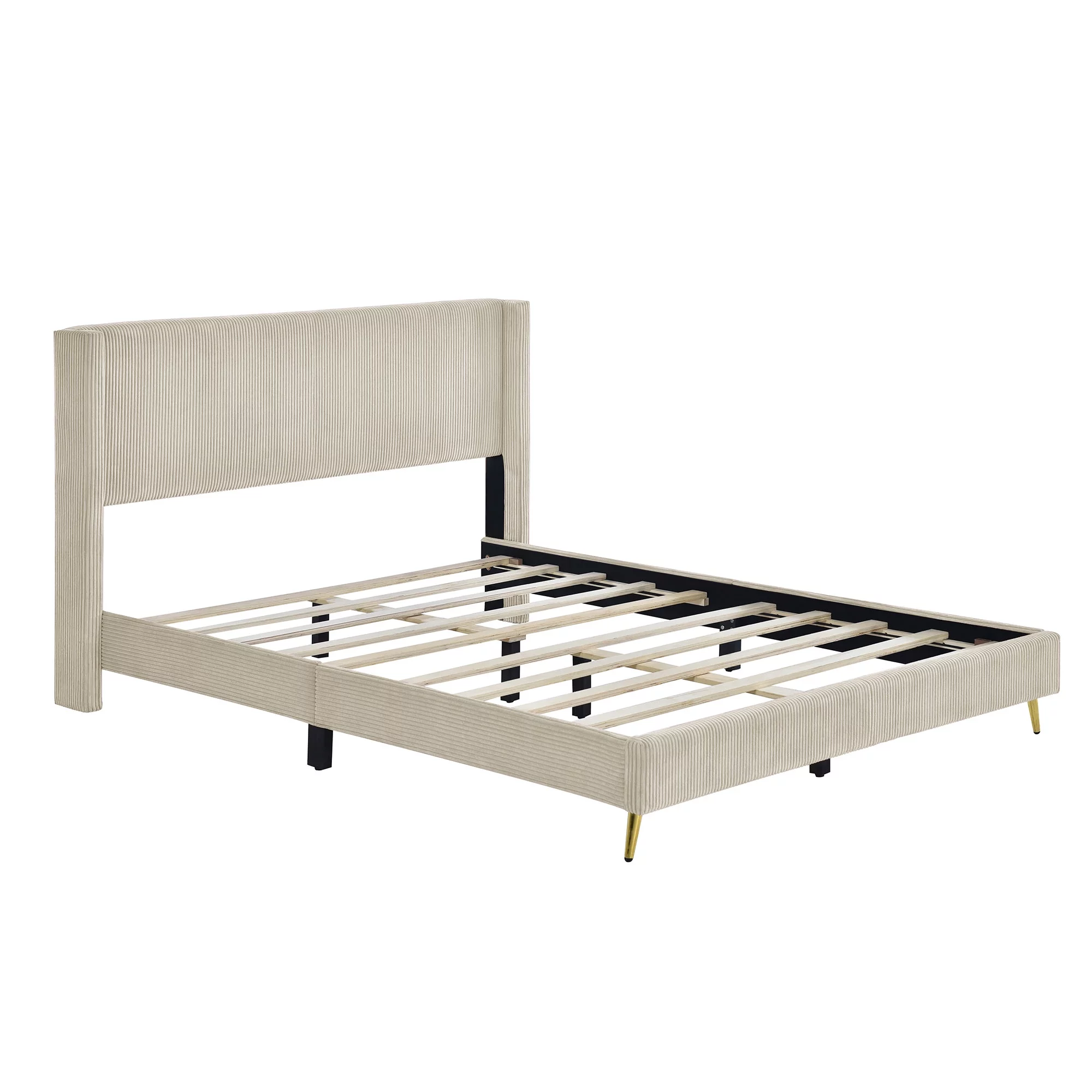 Morden Corduroy Upholstered Queen Bed Frame with Upholstered Headboard No Box Spring Needed Wood Low Profile Platform Bed with Metal Legs