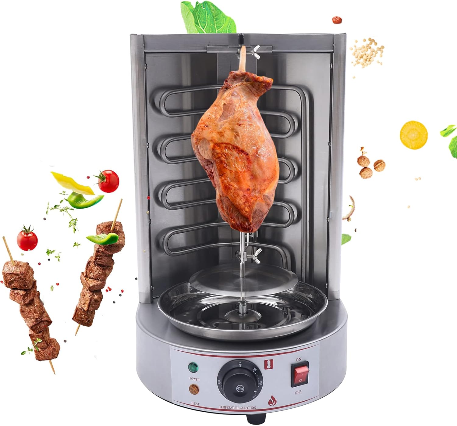 Countertop Vertical Rotating Oven Vertical Rotisserie Shawarma Machine for Home 360° Rotisserie 122-572°F(50-300°C) Roaster Oven - Stainless Steel