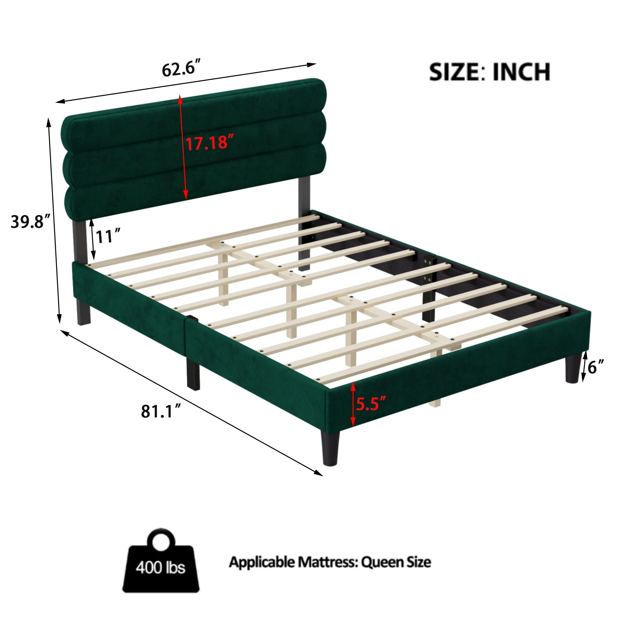 Wee Queen Size Bed Frame  - Green