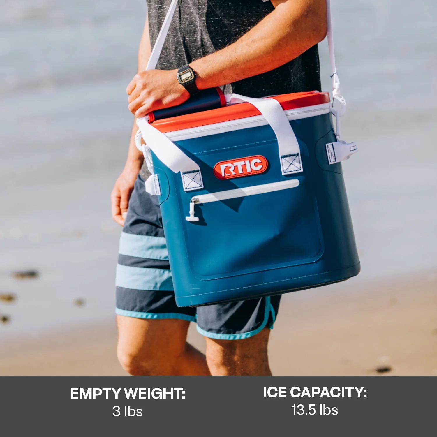 RTIC 20 Can Soft Pack Cooler, Leakproof Ice Chest Cooler with Waterproof Zipper, Blue/Grey