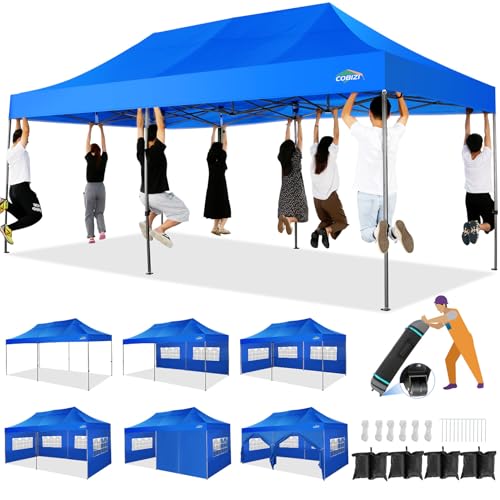 COBIZI 10x20 Heavy Duty Pop up Canopy Tent with 6 sidewalls Easy Up Commercial Outdoor Wedding Party Tents for Parties All Season Wind & Waterproof