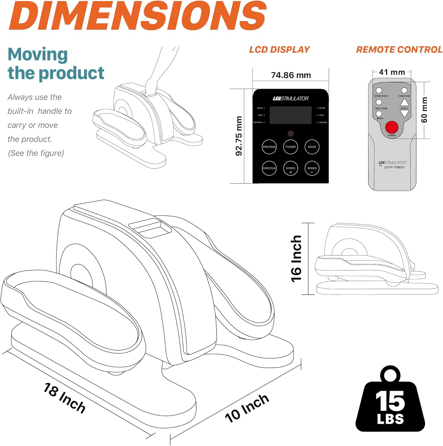 LegStimulator Seated Under Desk Elliptical Electric Machine w Remote Control Portable Trainer Pedal Exerciser LCD Monitor Compact Trainer for Home &