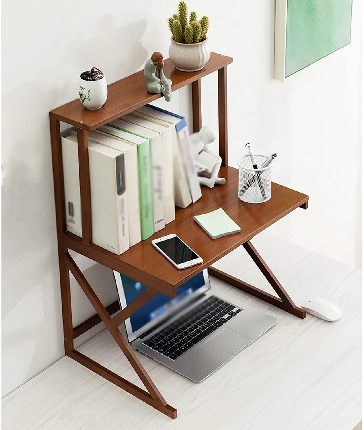 HOOMHIBIU Bookshelf for Bedroom Desktop Bookcase Desktop Double Layer Bookshel Display Rack Large-Capacity Desk Organizer  for Office  Study
