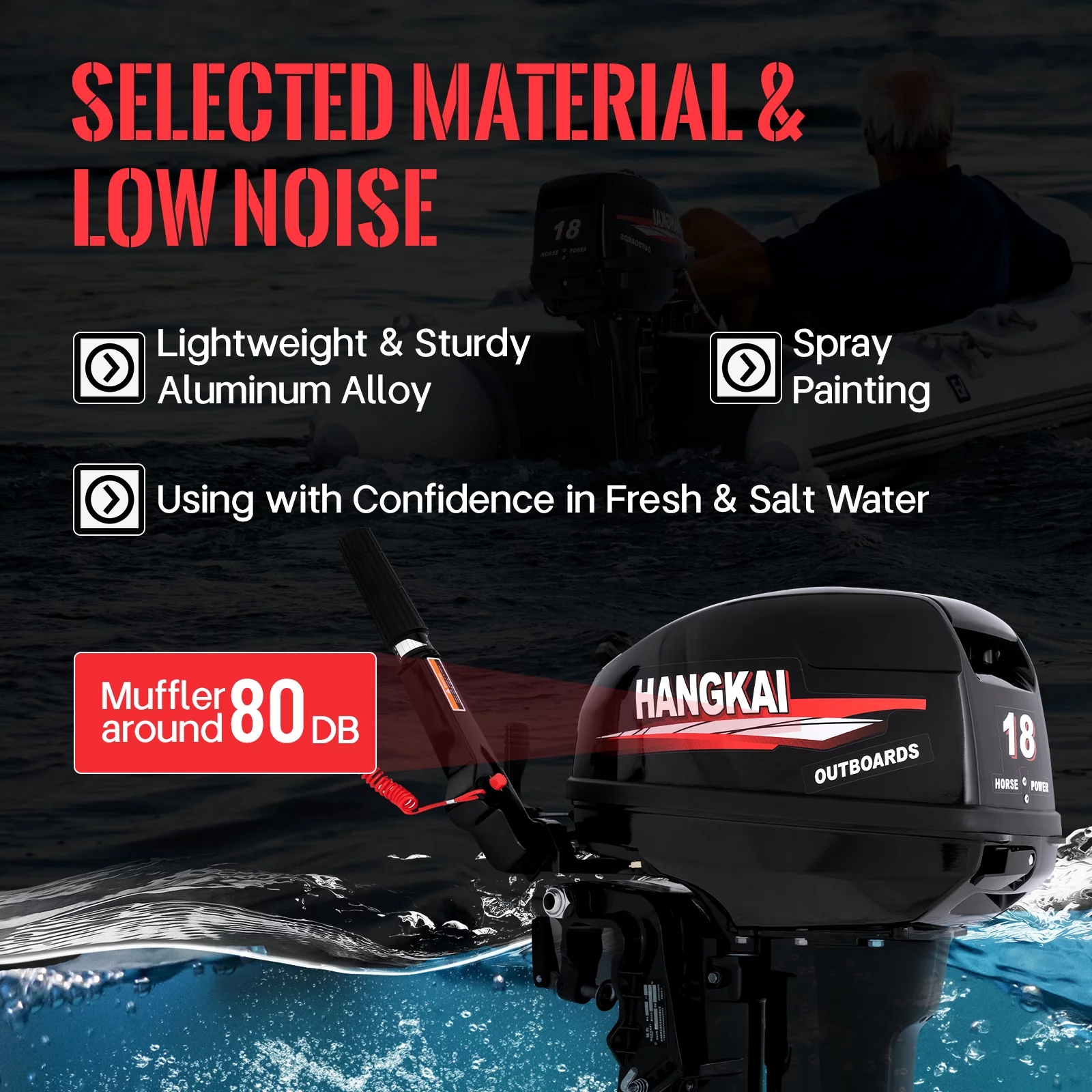 HANGKAI 2 Stroke 18HP Outboard Motor Boat Engine Water Cooling & CDI Short Shaft Marine Outboard Motor