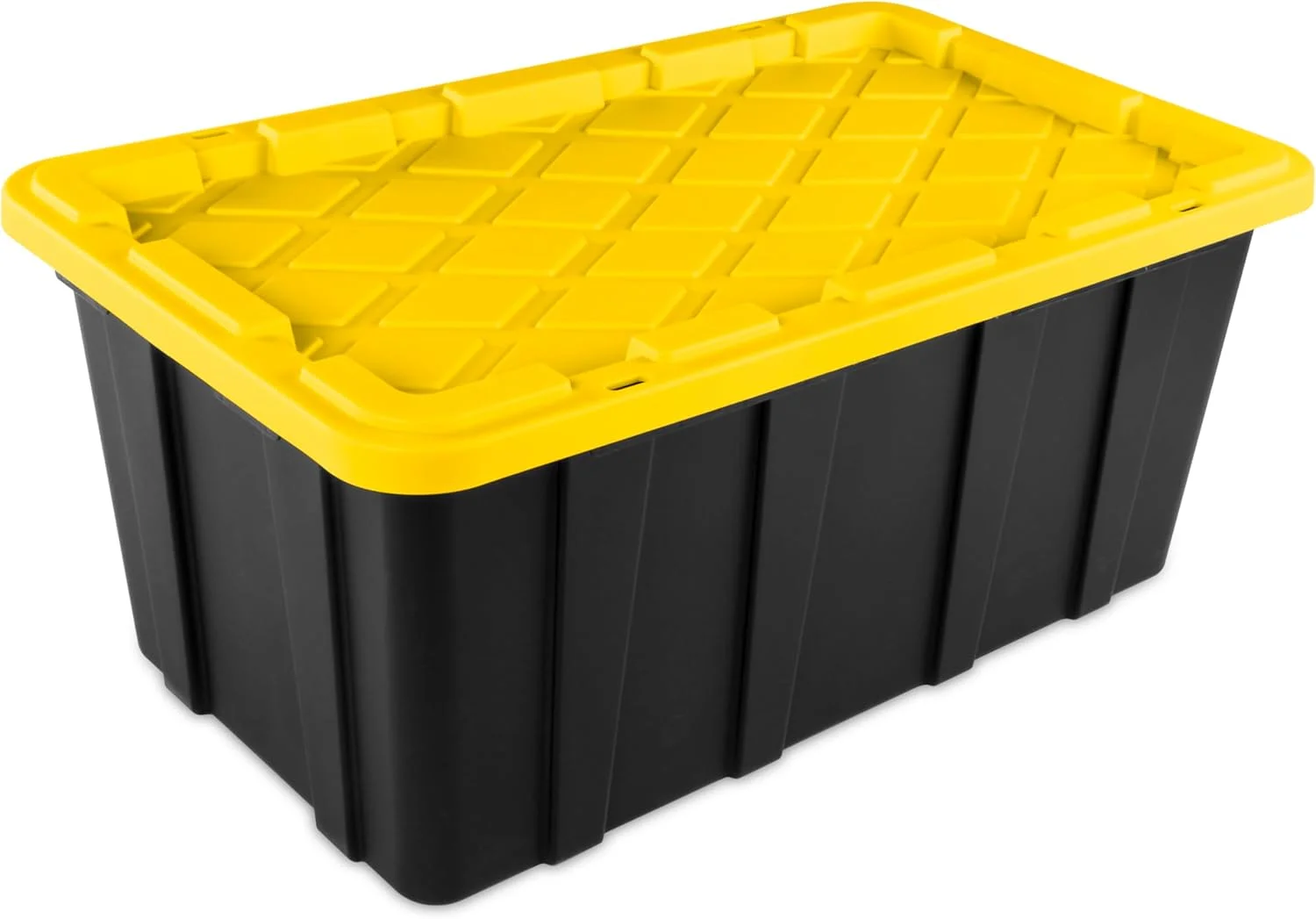 38 Gal Industrial Tote, Stackable Storage Bin with Snap-Fit Lid for Garage, Basement &amp; Attic Storage,  4-Pack