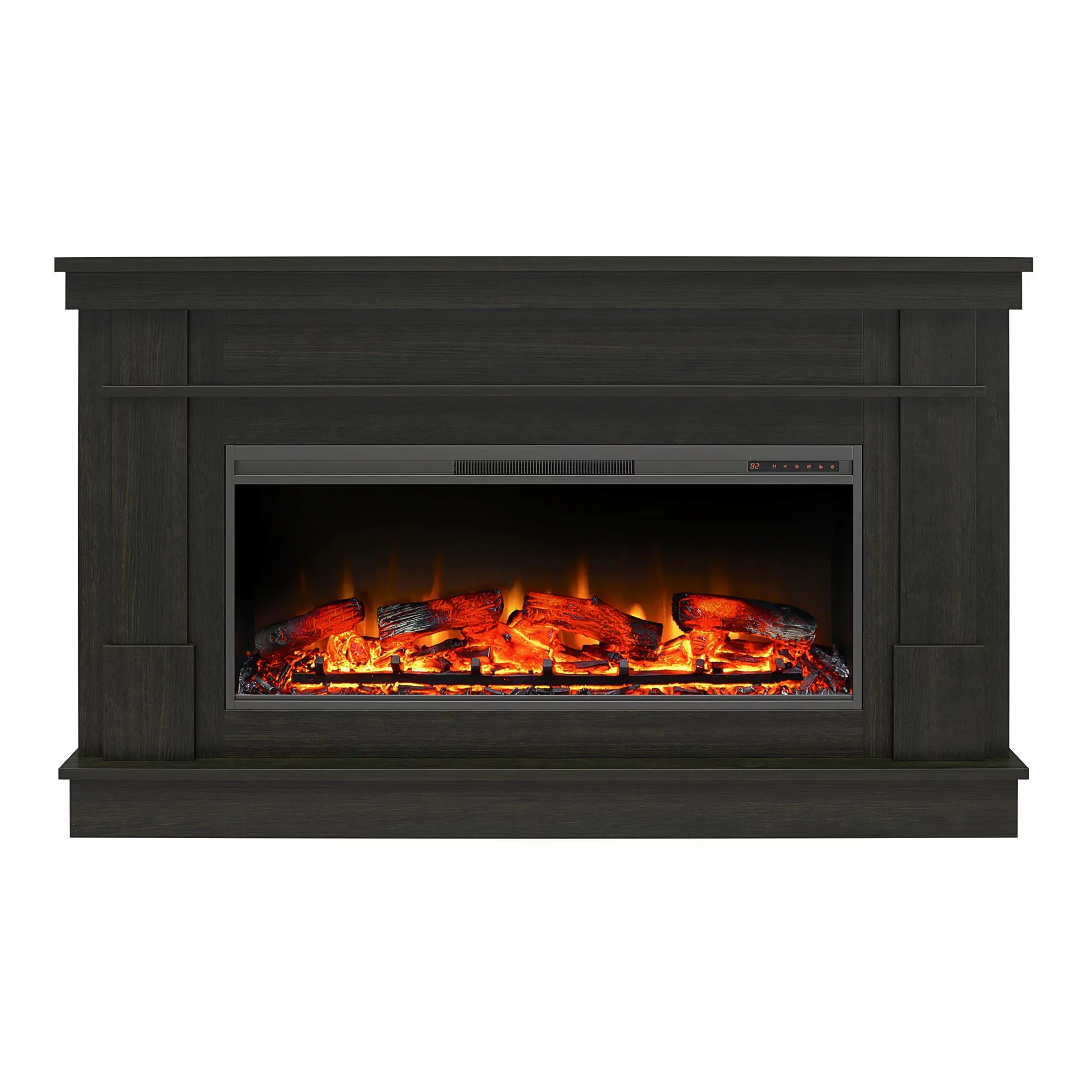 Elmcroft Wide Mantel with Linear Electric Fireplace, Charred Oak